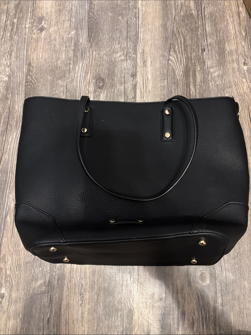 Sondra Roberts Black Pebbled Tote with Gold-Tone Accents